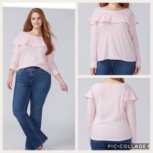 Pink Ruffle-Yoke Long Sleeve Tee-Size 18/20